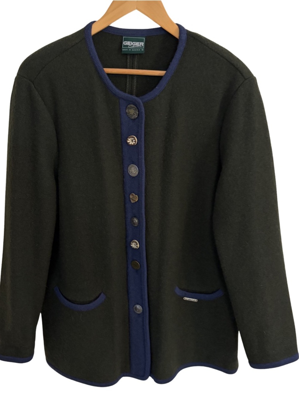 Geiger Austria Boiled Wool Jacket Women EU 40 Green Loden Button‎ Front Cardigan